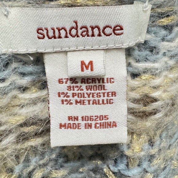 Sundance Fair Isle Cardigan Sweater Blue Multicolor Knit Wool Blend M - Picture 8 of 9